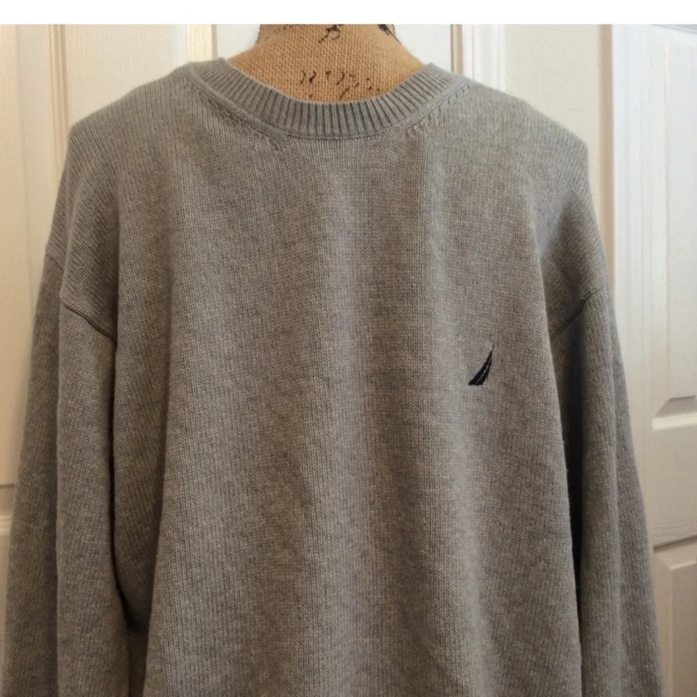 Nautica Men’s XL cotton knit light gray crew neck sweater nautical fisherman